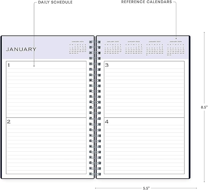 Planning Calendar BS Passages/ Solid Navy PP 5.5x8.5 Non-Dated Perpetual Daily Safety Wirebound -