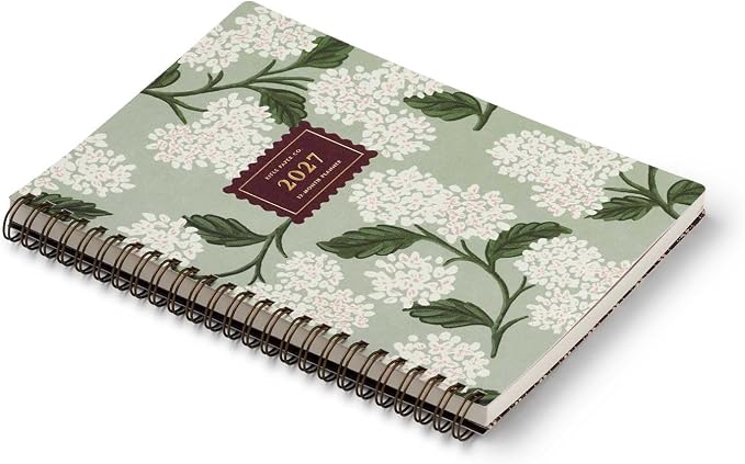 RIFLE PAPER CO. 2027 Sage Hydrangea 12-Month Softcover Spiral Planner, Includes Sections for Monthly Views, Contacts, Celebrations, Includes Pockets for Storage