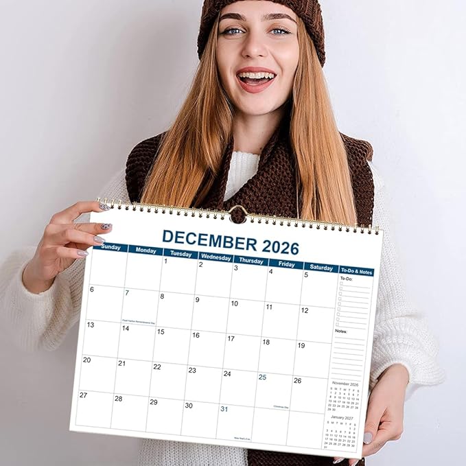 Calendar 2026 - Wall Calendar from January 2026 to December 2026, 2026 Wall Hanging Calendar Planner with Thick Paper, 12" x 14.5", Blue