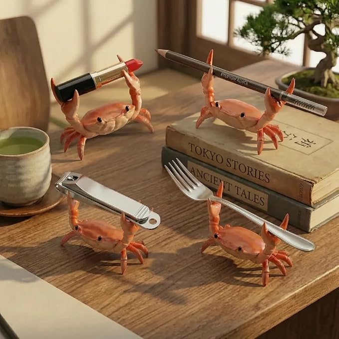 Desk Crab Pen Holder 4 Pack, Creative Weightlifting Crab Resin Pencil Stand Holder,Funny Office Desk Accessories for Home, School, Studio (Red)