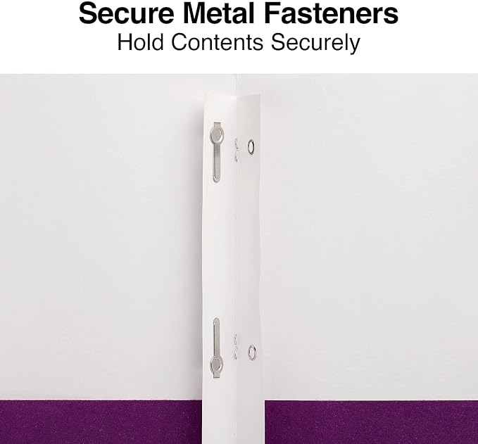 Staples School Grade 2‑Pocket Folders with Fasteners, Purple, Letter‑Size Durable Classroom & Office File Folders, 25/Box
