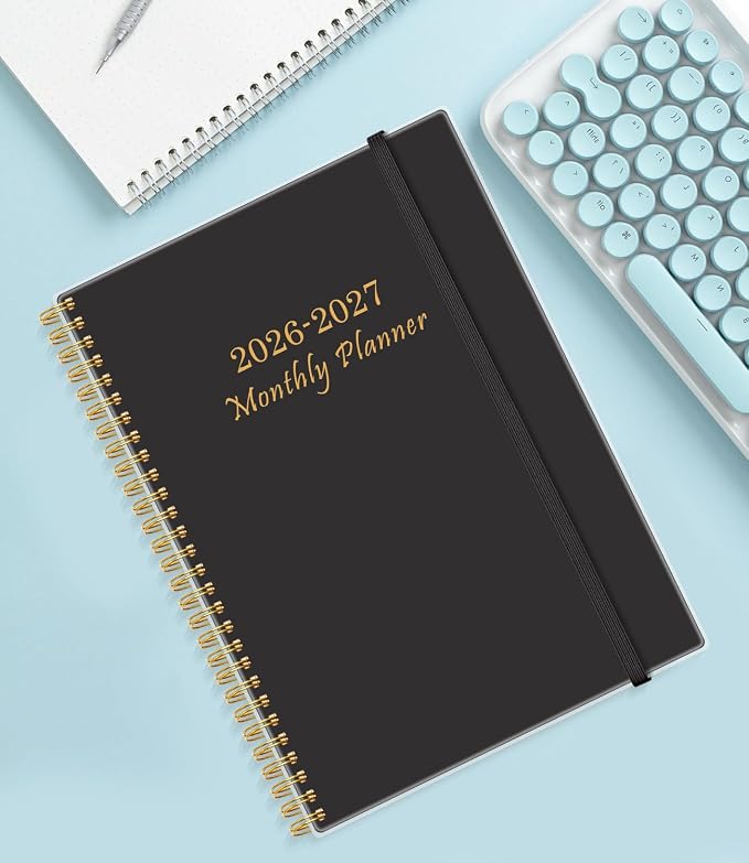 Monthly Planner 2026-2027 – Monthly Calendar from Julyl 2026 to December 2027, 18 Month Planner with Spiral Binding, Inner Pocket, Elastic Closure, 8.5" x 11", Black