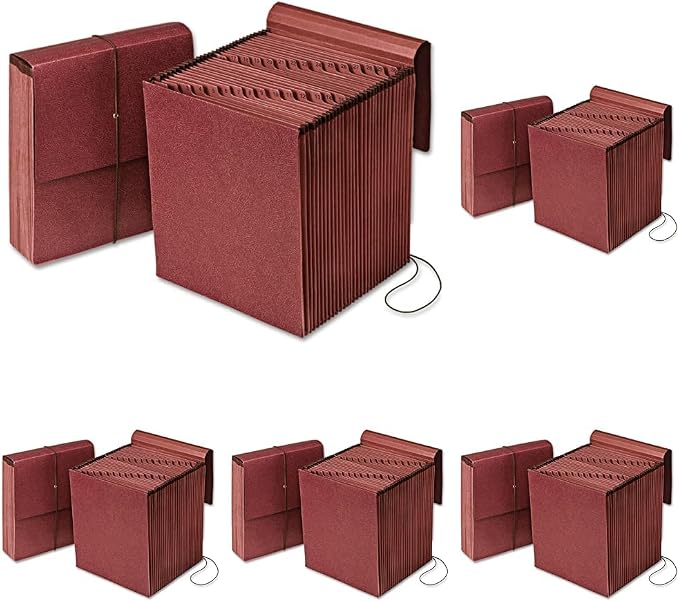 Pendaflex Vertical Reinforced Daily 1-31/31 Pocket Reinforced Expanding File, Letter Size, 1 Each (14004),Red Fiber (Pack of 5)