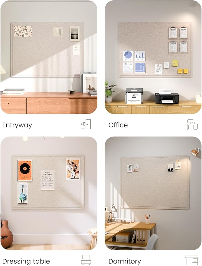 Fluxynara Bulletin Board,47.2" × 35.4" Cork Board Alternative with 24 Safe Removable Adhesive Tabs, Foldable Felt Pin Board for Home Office, Classroom, Bedroom,Entryway for Walls—Oatmeal