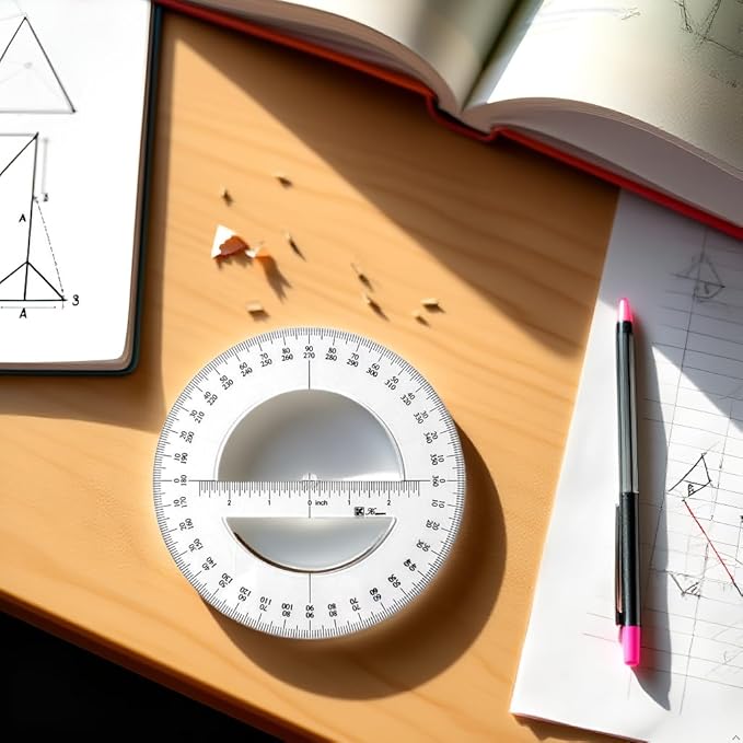 White 360 Degree Protractor Round Ruler Gauge Angular Drafting Tools Circle Protractor for School Education Office Classroom 6 Inch, Protractors, Writing and Correction Supplies, Protractors