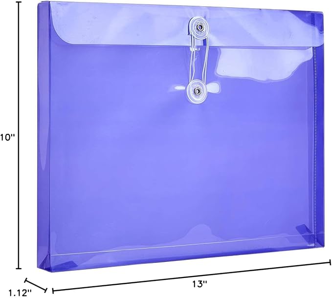 FANWU Plastic Letter Size Envelopes with Button & String Tie Closure, 1-1/6" Expansion, Side Load, Clear Poly Reusable File Folders Project Paper Documents Organizer for Office School & Home