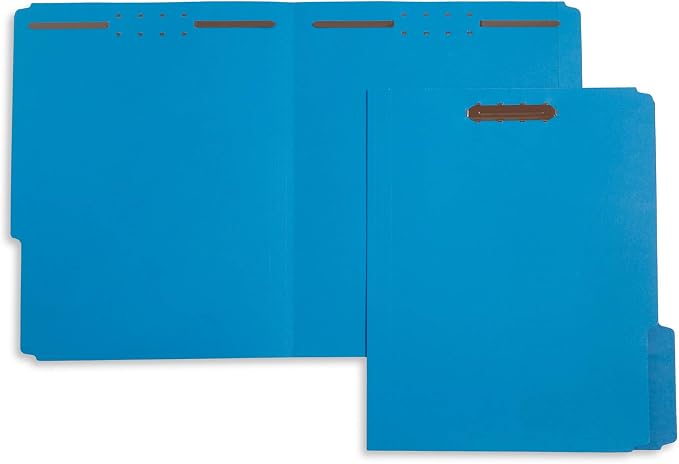 Blue Summit Supplies 50 Fastener File Folders - 1/3 Cut Reinforced Tab - Durable Blue Folders with Prongs- 2 Prong Design for Medical Files, Law Client Files, Office Reports - Letter Size