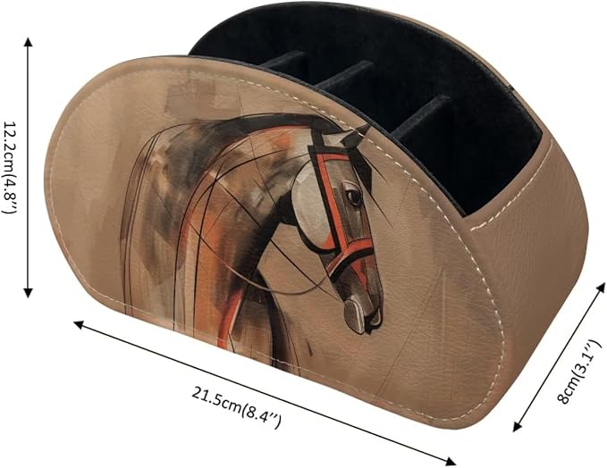 Abstract Painting Horse Remote Control Holder with 5 Compartments, Lightweight Office Desk Organizers Couch/TV Stand/Bedside Table/Home Theater Accessory Desktop Caddy