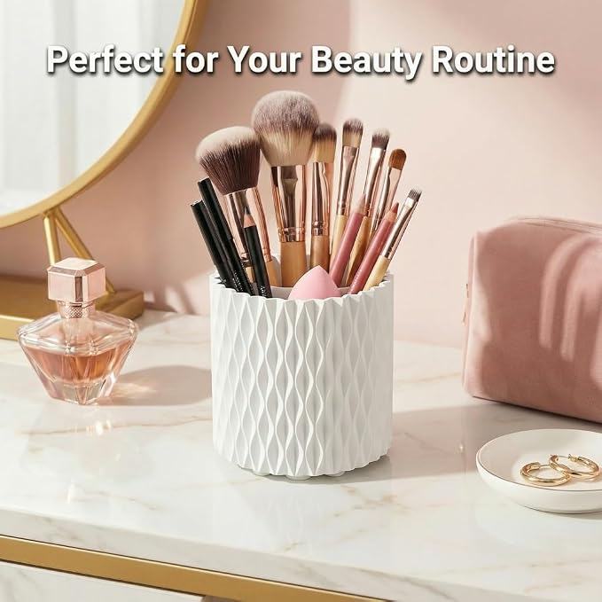 White Pen Holder for Desk, 360° Rotating Pencil Holder with 5 Slots - Spinning Desk Organizer & Pencil Cup for Art Supply, Office Pen Organizer for Home, School, Desk Accessories
