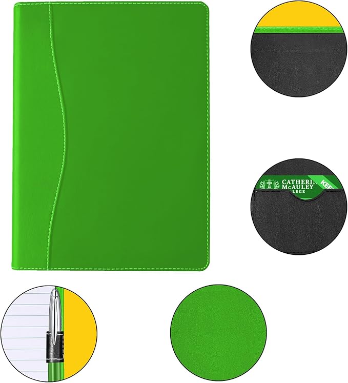 Padfolio Binder A5 Document Organizer with Refillable Lined Notepad, Junior Size Folder Portfolio for Men Women,Green