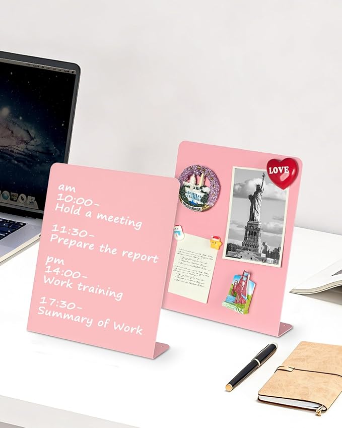 2 Pack Magnet Board, 8.7 x 11 x 2.4 in, Pink Standing Magnetic Bulletin Board, Magnetic Display for Memos, Photos & Documents, Bulletin Board for Home Office School Kitchen