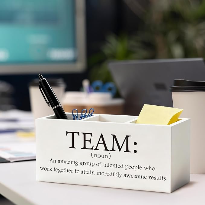 Team Gifts Pen Pencil Holder, Team Gifts for Coworkers Employees Wood Desk Organizer and Accessories, Coworker Gift Pen Holder Desk Organizer for Office Tabletop