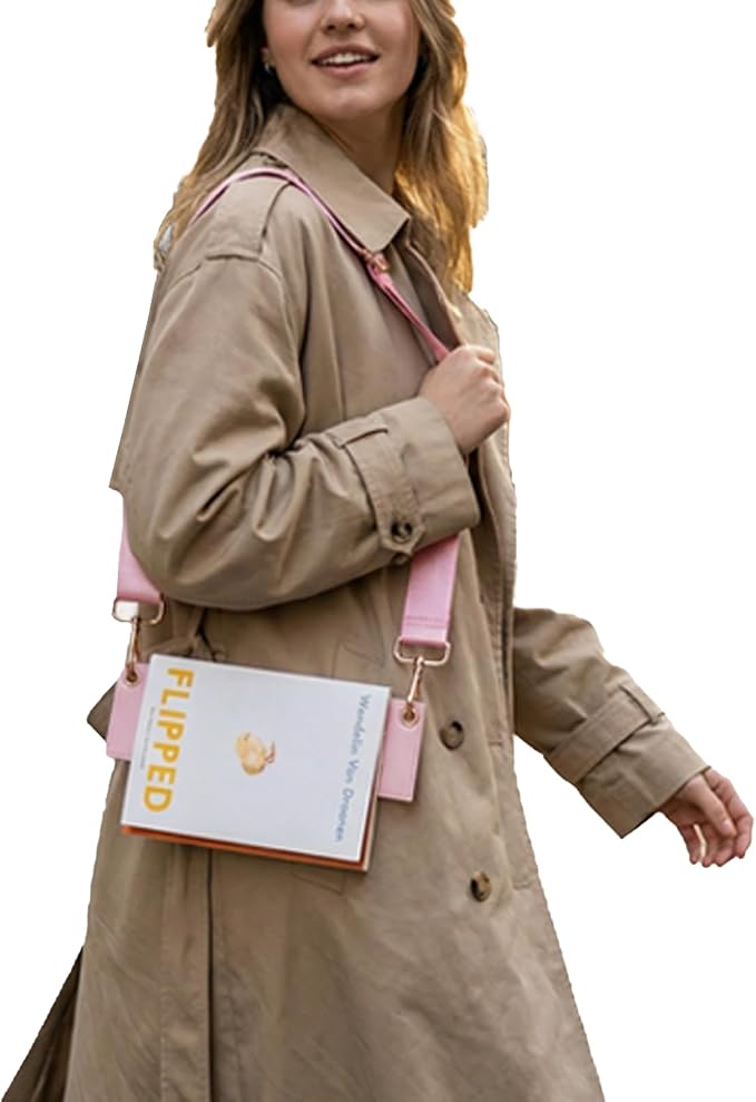TIDOIRSA Detachable Strap Embroidered Leather Bookmarks Carrier for Woman,Readers,Book Lovers (Pink)