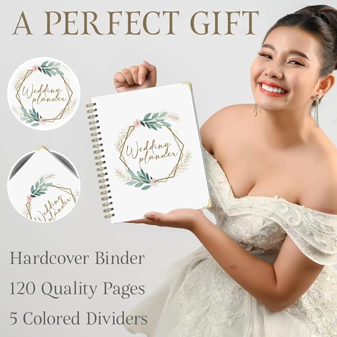 Wedding Planner Book & Organizer – 132-Page Bridal Planning Binder with 18-Month Countdown Calendar, Budget, Checklist & Vendor Pages – Engagment & Bride Gift - Elegant Floral Design