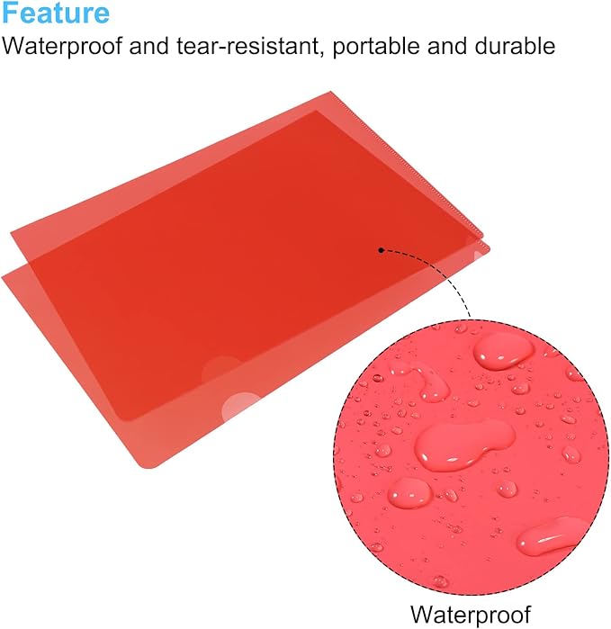 PATIKIL L Type Folders 24 Pack A4 Plastic File Project Pockets Clear Paper Document Jacket Sleeve for Office, Red