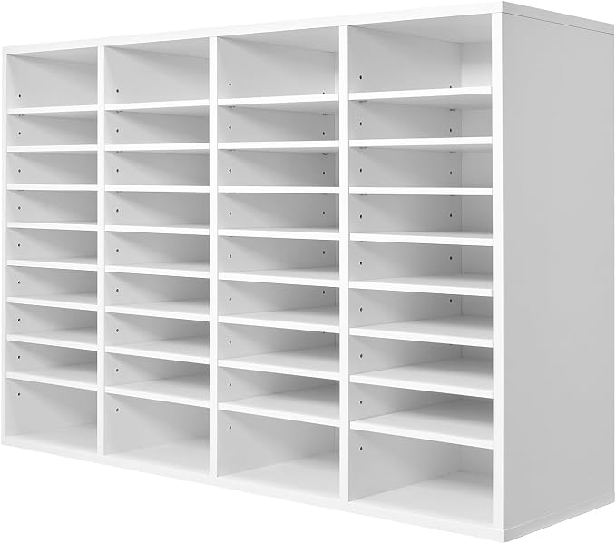 VEVOR Literature Organizer, 36 Compartments Office Mailbox with Adjustable Shelves, Wooden Mailbox Sorter Medium Density Fiberboard Office Home Classroom Storage for Files, Documents, Papers, White