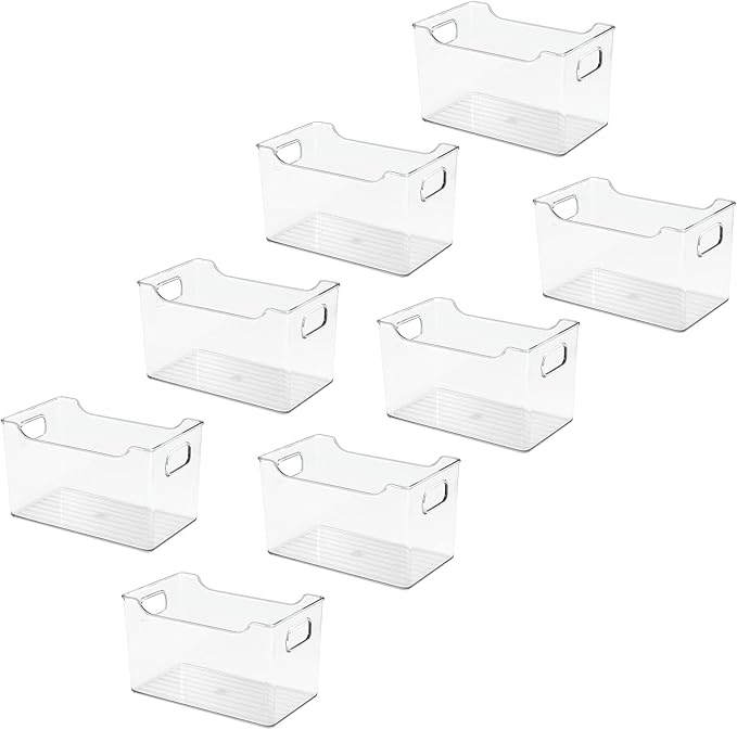 mDesign Deep Plastic Office Storage Bins with Handles for Organization in Filing Cabinet, Closet, or Desk Drawers, Organizer for Notes, Pens, Pencils, and Staples - Ligne Collection - 8 Pack - Clear