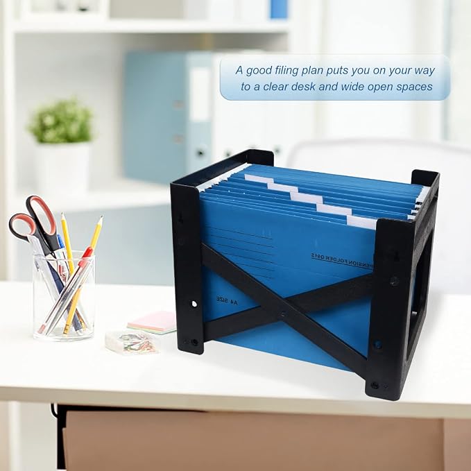 A4 Hanging File Folders, 25 Pcs Recycled Card File Folders for Filing Cabinet with Tabs and Card Inserts, Hanging Files Storage Folders for Office and School, Blue