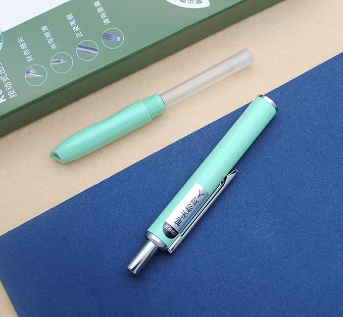 OASO K016 Retractable Fountain Pen Set 0.5mm with 4pcs Blue Ink Cartridges Smooth Writing for School Students (Seaweed Green)
