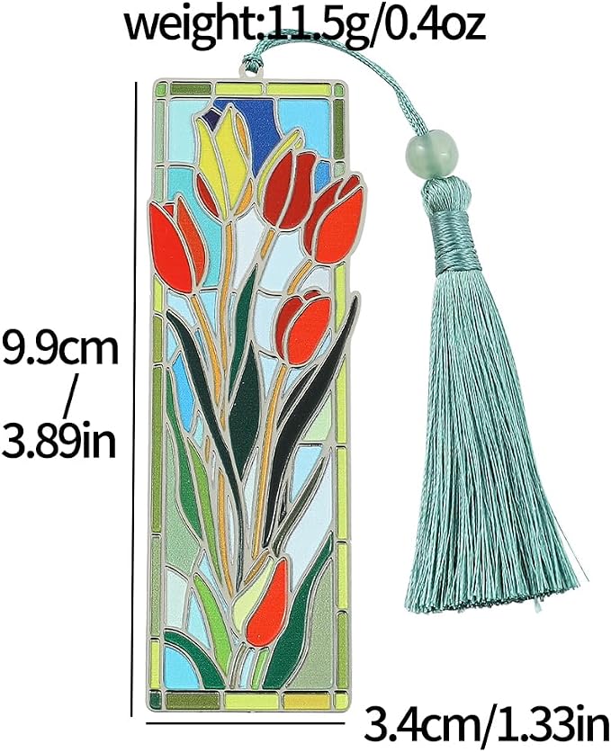 Elegant Tulip Flower Bookmark with Tassel for Women Lady - Metal Brass Book Mark for Book Lover Gifts, Studying Reading Supplies Books Accessories Collection