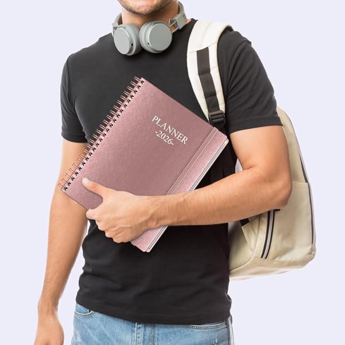 Planner 2026 - Weekly & Monthly Planner Runs from January 2026 to December 2026, 8.5 x 11", 12 Month Tabs, Inner Pocket, PU Leather Cover with Twin-Wire Binding, Monthly Planners 2026, Rose