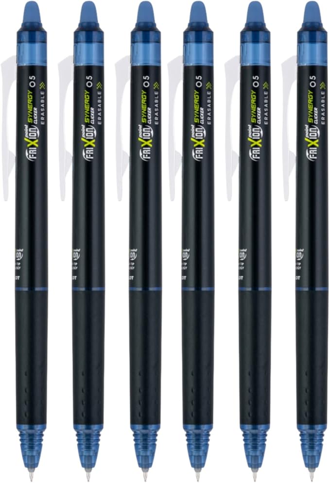 PILOT FriXion Synergy Clicker Retractable & Erasable Gel Ink Pens, 0.5mm Extra Fine Point, Navy Ink, 6-pack