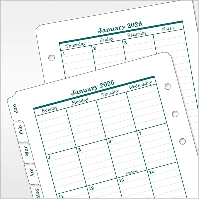 FranklinCovey - Original Two Page Monthly CalendarTabs for Ring-Bound FranklinCovey Planners (Pocket, Jan 2026 - Dec 2026)