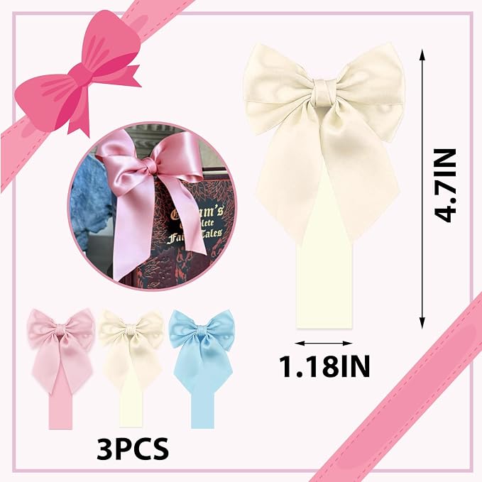 Pink White Blue Satin Bow Bookmark Anniversary Coquete Book Mark Mini Colorful Satin Ribbon Bows Appliques Craft Bowknot for Book Lovers Gift