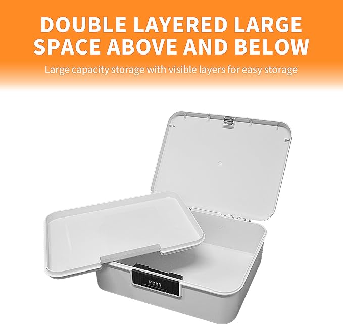 RUIAN Lockable Storage Container Bin, 4.2 Gallon Security Portable Combination Lock Plastic Box, Locked Security Box Suitable for Storing Important Items and Documents (Milk White)