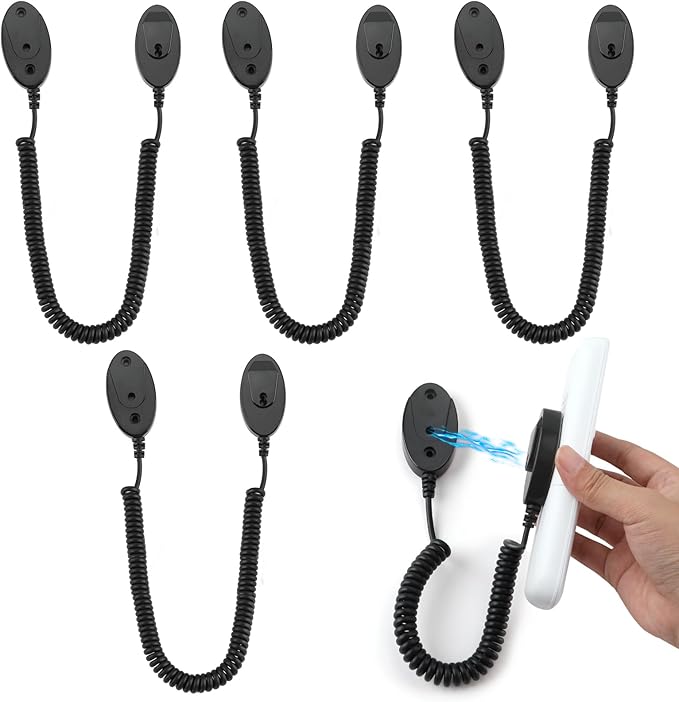Magnetic Remote Leash Control Holder with Security Cable, Retractable Tidy Anti-lost Rope Organizer Easy Installation Stable Suitable for Projector TV Fan and Air Conditioner Remotes (4Pcs Black, L)