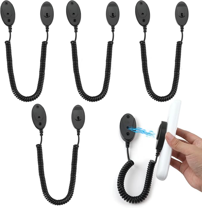 Magnetic Remote Leash Control Holder with Security Cable, Retractable Tidy Anti-lost Rope Organizer Easy Installation Stable Suitable for Projector TV Fan and Air Conditioner Remotes (4Pcs Black, L)