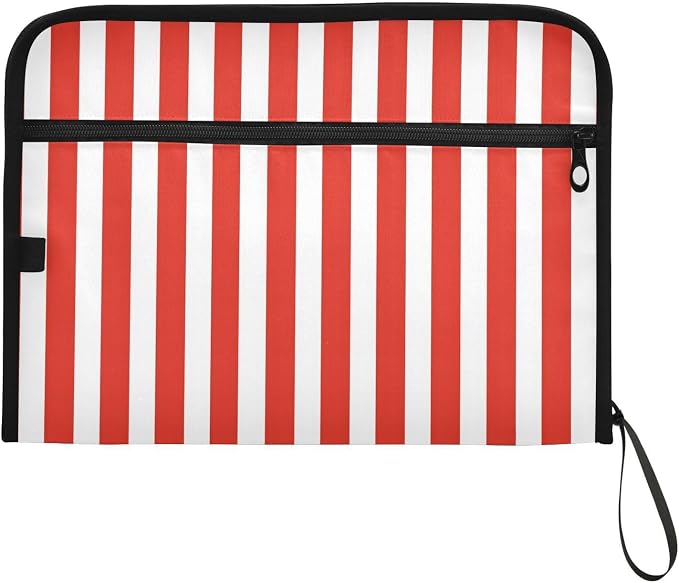 ALAZA Red White Striped 13 Pocket Expanding File Folder with Labels, Accordion File Folder File Organizer Letter A4 Paper for Office School Student