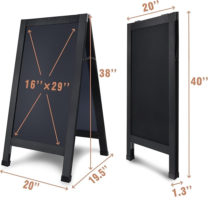 SELEAD Solid Wood A-Frame Chalkboard - 40" x 20" Magnetic Sandwich Board Signs Outdoor Standing Chalk Board Easel Sidewalk Pizarra for Menu, Business, Cafe, Event - Black