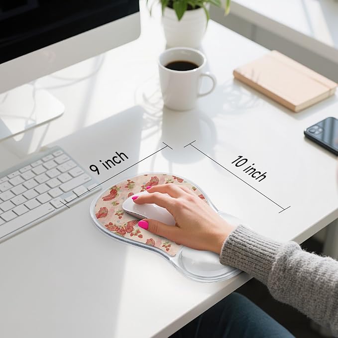 AUPET Ergonomic Mouse Pad with Gel Wrist Support – Non-Slip Mouse Mat with Comfortable Memory Gel Cushion – Relieves Wrist Pain – Designer Pattern for Home Office & Gaming (Pink Butterflies)