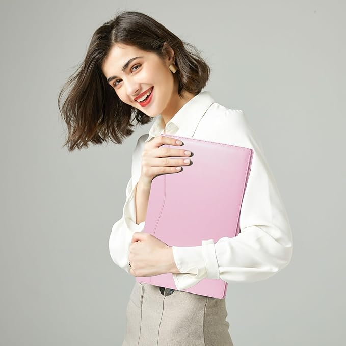 Leather Portfolio Folder Padfolio, Business Padfolio Organizer Document Planner Portfolio Binder Storage Pocket for Legal Pad Holder Paperwork Phone Men Women (Pink)