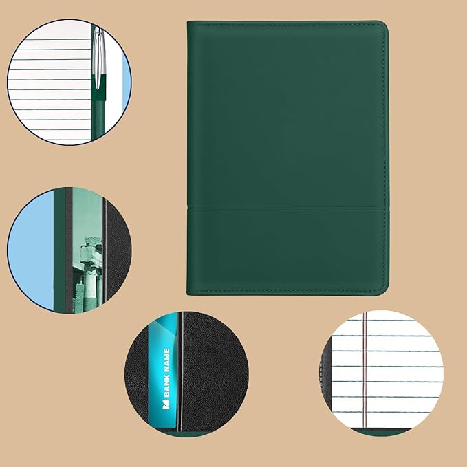Padfolio Binder A5 Document Organizer with Refillable Lined Notepad, Junior Size Folder Portfolio for Men Women,Dark Green.