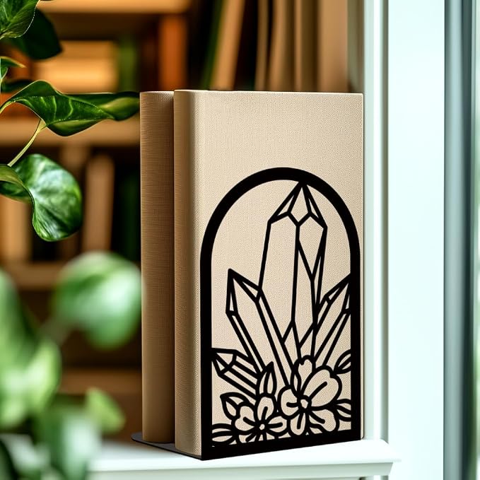 Crystal Flower Book Shelf Decorative Bookends for Shelves, Book Ends for Heavy Books, Metal Bookends for Desk Organizer, Office Library Decor Decorative Books for Home Decor