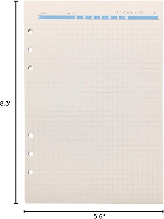 Zelten Refills/Loose Leaves for A5 Cover Ring Binder/Personal Organizer/Planner(A5 6 Holes, Grid Graph Blue)