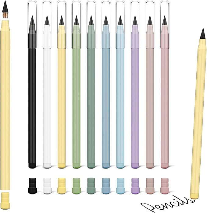 Ainiv Everlasting Pencil - Infinity Pencil with Eraser, Reusable with 10 Replaceable Nibs, Ideal for Home, Office, School and Drawing
