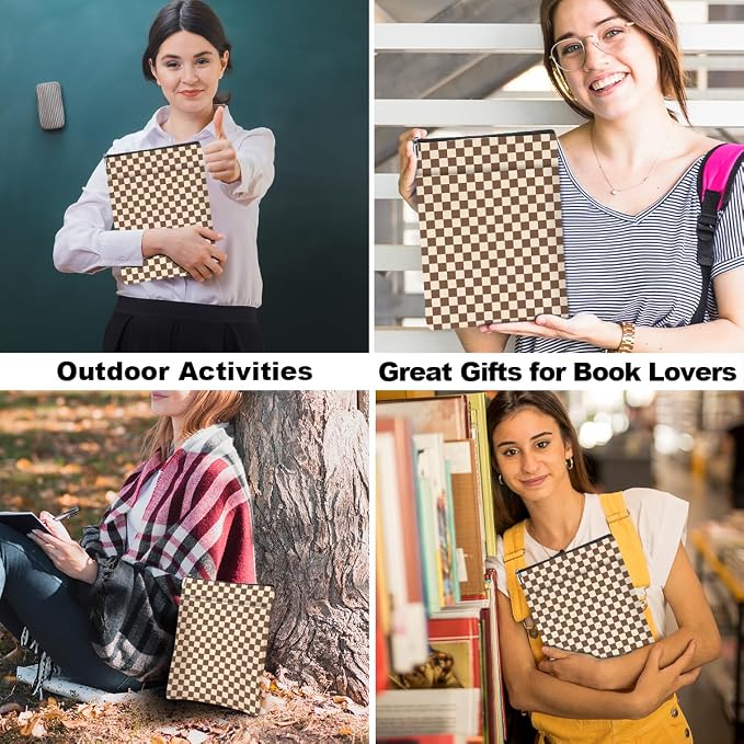 Brown Plaid Book Lovers Gifts Book Sleeve Vintage Checkered Waterproof Book Cover Book Pouch Book Protector with Front Pocket Book Club Christmas Birthday Gifts for Women Girl Reader Book Accessories