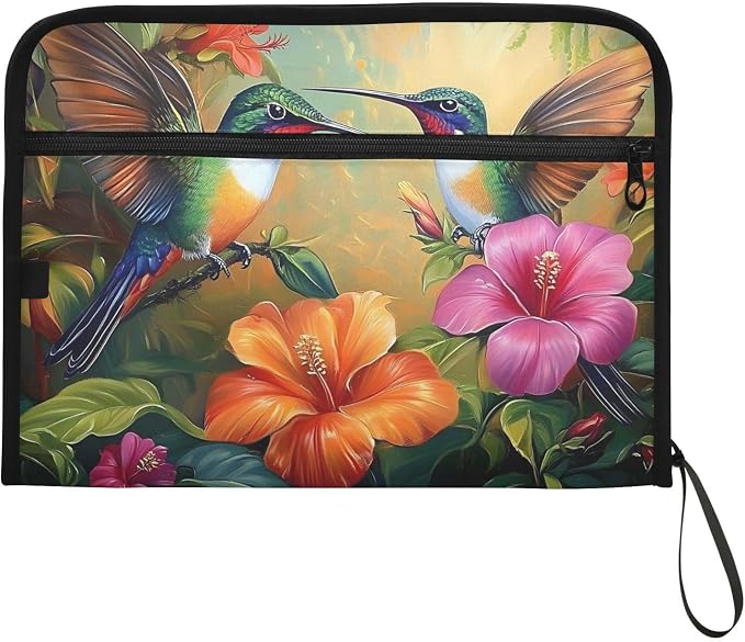 Expanding File Folder Hummingbirds Butterflies Spring Floral Accordion File Organizer 13 Pockets Document Organizer with Zipper Labels A4 Letter Office Storage