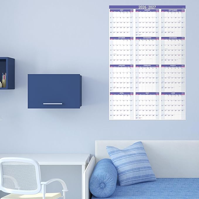 2026-2027 Yearly Wall Calendar - Calendar 2026-2027, July 2026 - June 2027, Large Wall Calendar 26-27, 34.8" x 22.8"(Open), Full Year Calendar Large, One Page Vertical with Round Stickers - Purple