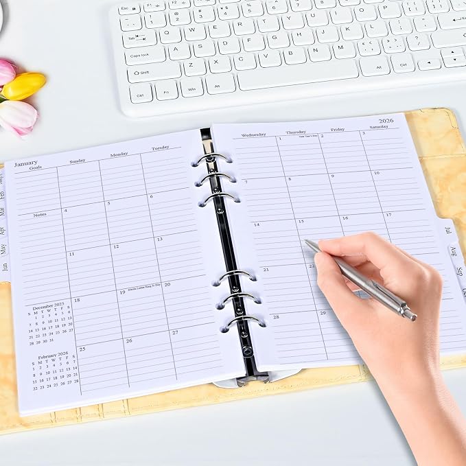 2026 Monthly Planner Refill, A5 Medium Planner Inserts for 6 Holes, 5.5"x8.5", Jan. 2026 - Dec. 2026, 12 Monthly Calendars with Laminated Tabs, 6-Hole Punched