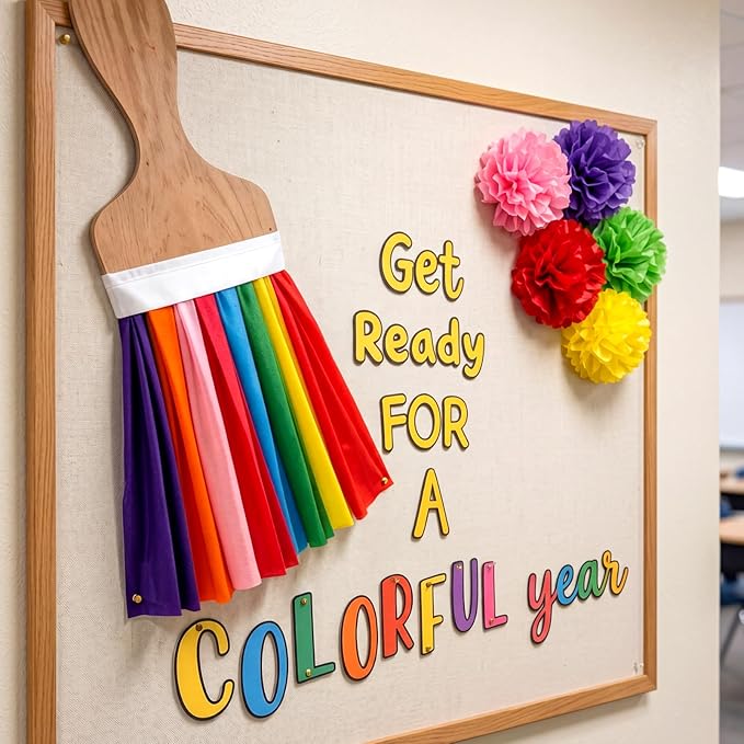 Tinlade 36 Pcs Art Painting Classroom Decoration Set Get Ready for A Colorful Year Bulletin Board Decoration Art Paint Rainbow Cutouts for Back to School First Day of School Chalkboard Wall Decor