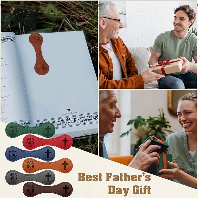Colarr 20 Sets Christian Gifts for Men, Man of God Magnetic Leather Bookmarks with Bible Verse Cards & OPP Bags, Religious Gifts for Father's Day, Church, Pastor, Priest, BibleStudy (Vintage Magnetic)