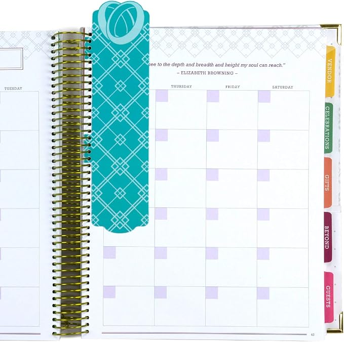 Global Printed Products Wedding Planner 9x11 Hardcover Organizer, Bookmark, Planning Stickers, Business Card Holder, and Pocket Folders