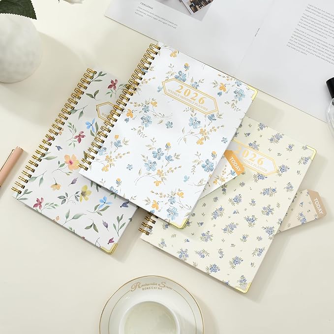 2026 Monthly Planner, Jan.2026 - Dec.2026 Weekly Monthly Planner 6.25"x8.5" with Page Tabs, Calendar Hardcover with Inner Pocket, Elastic Band, Twin-Wire Binding, Bookmark, Colored Flower
