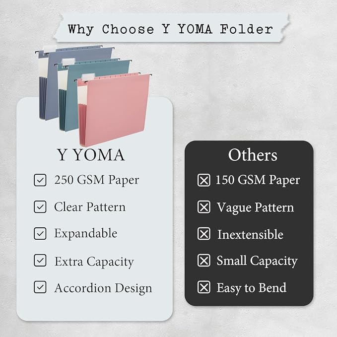 Y YOMA Letter Size - 24 Pack Extra Capacity Hanging File Folders Accordion Decorative Reinforced File Folder Cute Colored Expandable Folder for Office Home with 1/5-Cut Adjustable Tabs, Morandi Color