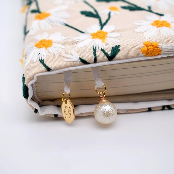 BLBMH 6x9 Paperback Book Cover for Women | Non-Stretch Fabric Protector for Book, Handmade Soft Cloth Sleeve with Bookmark for Journals, Notebooks, Privacy Reading Gift - Daisy 2