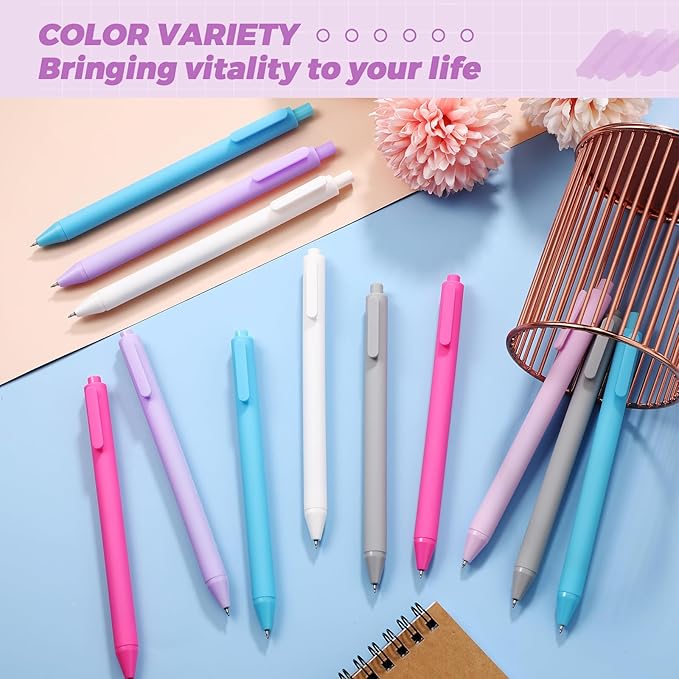 Cholemy 24 Pack Retractable Pens Bulk Pastel Gel Ink Pens 0.5mm Fine Point Tip Black Ink with Grip Smooth Writing for Journaling Note Taking School Supplies(Purple)